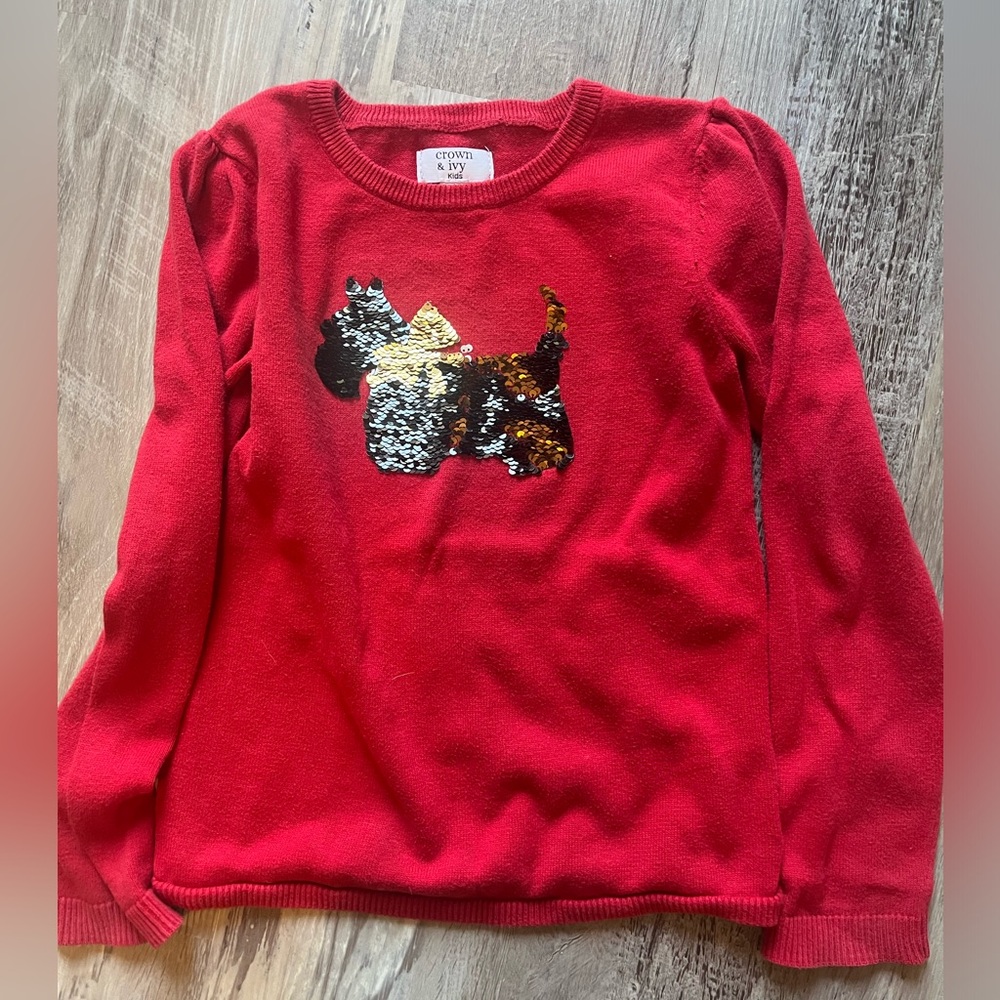100% cotton sparkle dog Girls 6x sweater.